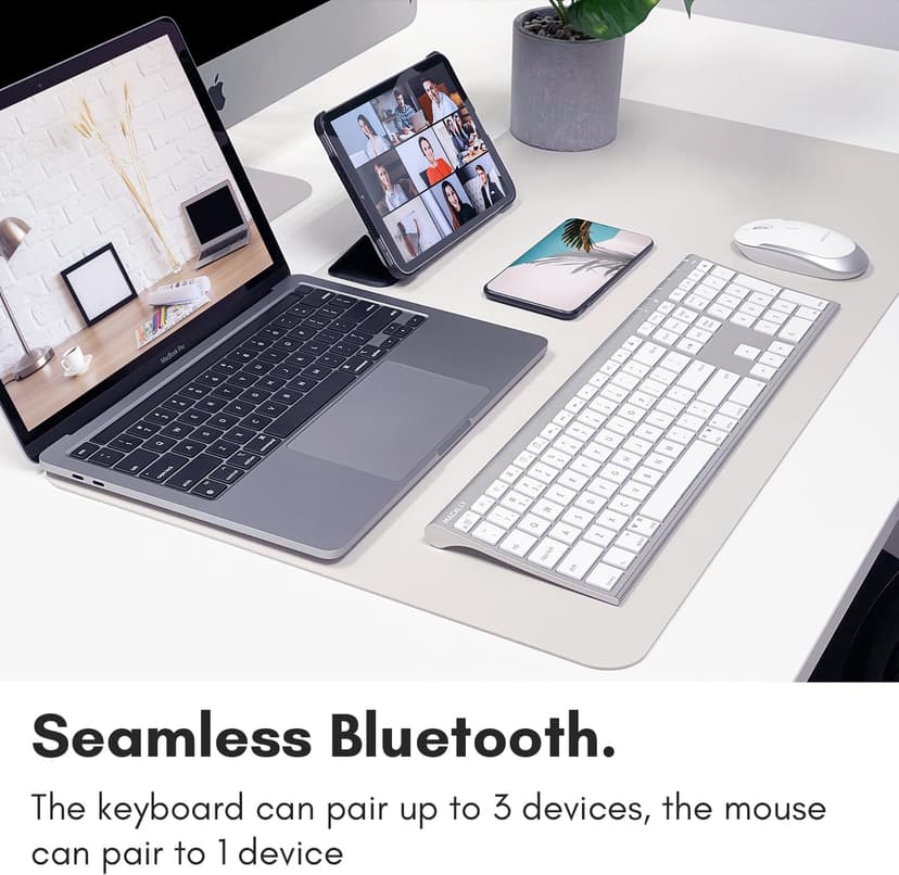 Macally Premium Bluetooth Keyboard and Mouse for Mac | Compatible Wireless Apple Keyboard and Mouse Combo (110 Keys Multi-Device Rechargeable) for MacBook Pro/Air and iMac