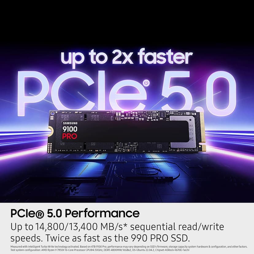 Samsung SSD 9100 PRO 2TB, PCIe 5.0x4 M.2 2280, Seq. Read Speeds Up to 14,800MB/s, Best for AI Computing, Gaming, and Heavy Duty Workstations (MZ VAP2T0B/AM)