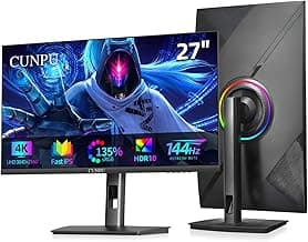 27 Inch 4K 144Hz Gaming Monitor, UHD 3840x2160 Fast IPS Panel PC Monitor, 135% sRGB, Freesync & G-sync, Support PS5 120Hz VRR, HDMI 2.1,DP 1.4, Height/Vertical Adjustment, Built-in Speaker