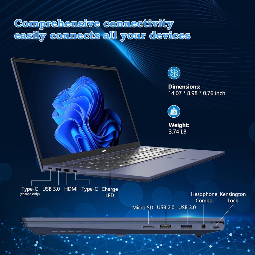 NIMO 15.6 IPS FHD-Laptop, 16GB RAM 1TB SSD Intel Pentium Quad Core N100, Computer with Backlit Keyboard Fingerprint (Beat to i3-1115G4 Up to 3.4GHz) Laptops for Student, Win 11 Blue