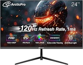 24inch Computer Monitor, 120Hz, FHD 1080p Office and Gaming Monitor, 1ms Response Time, 3-Sided Frameless, Ultra Slim, VESA Mountable, Anti-Blue Light Design, HDMI, VGA