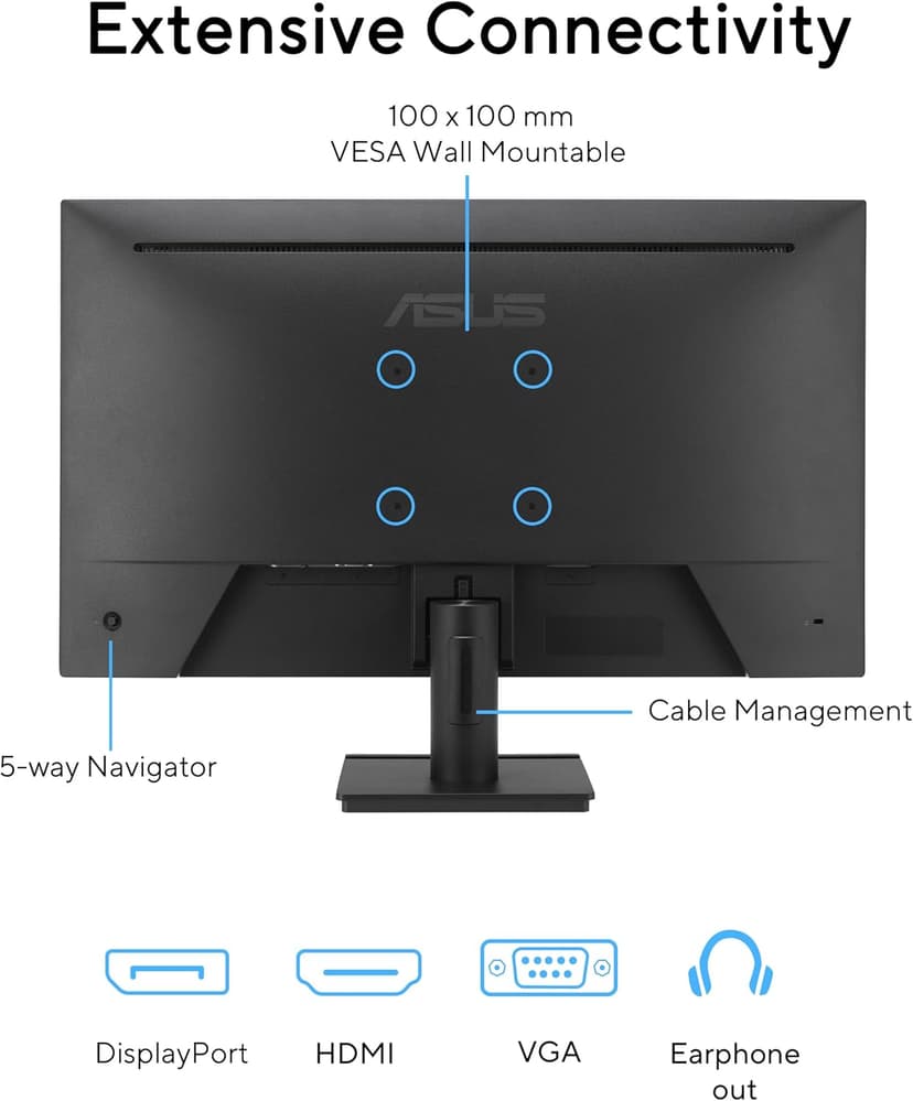 ASUS 24” 1080P Eye Care Monitor (VA249QG) - IPS, Full HD, 99% sRGB, Frameless, 120Hz, Adaptive-Sync, 1ms, Speakers, HDMI, DisplayPort, VGA, Low Blue Light, Flicker Free, Wall Mountable, 3 yr Warranty