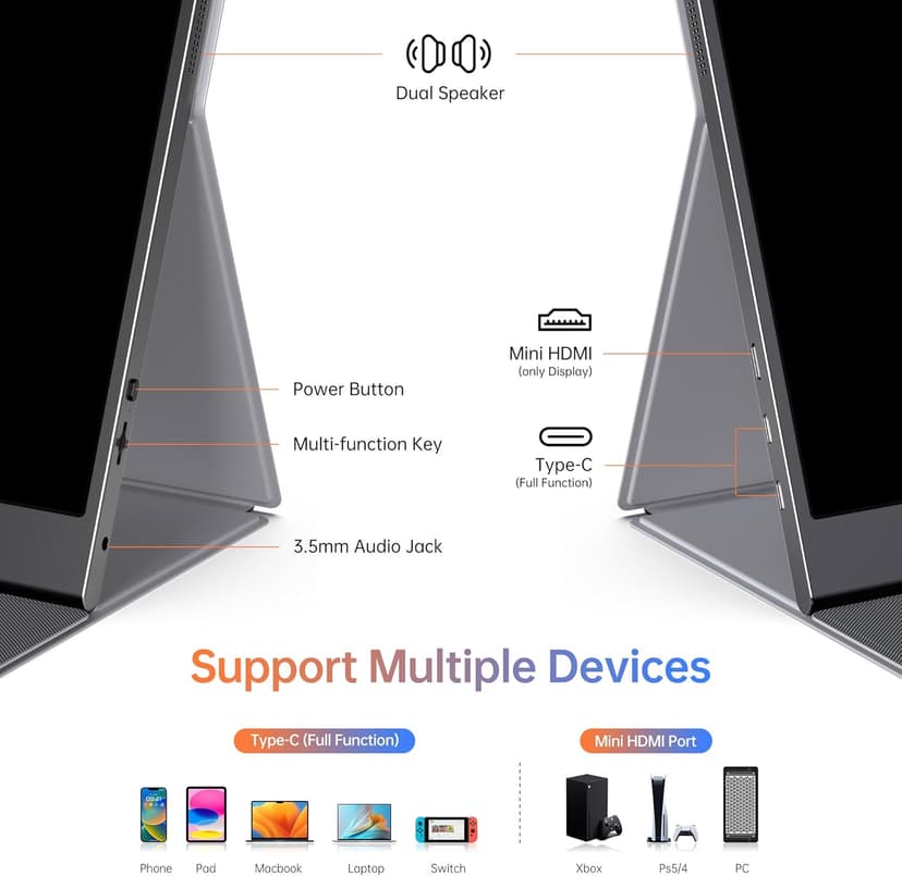 15.6inch Portable Monitor,1080P USB-C HDMI Second External Monitor for Laptop,PC,Mac Phone,PS,Xbox,Swich,IPS Ultra-Thin Zero Frame Gaming Display/Premium Smart Cover