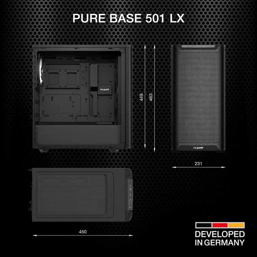 be quiet! Pure Base 501 LX Black Mid-Tower ATX Case | High Airflow | 4 Preinstalled Light Wings LX PWM Fans | ARGB Lighting with Controller and PWM hub | Optimized Air Pressure Case | BGW78
