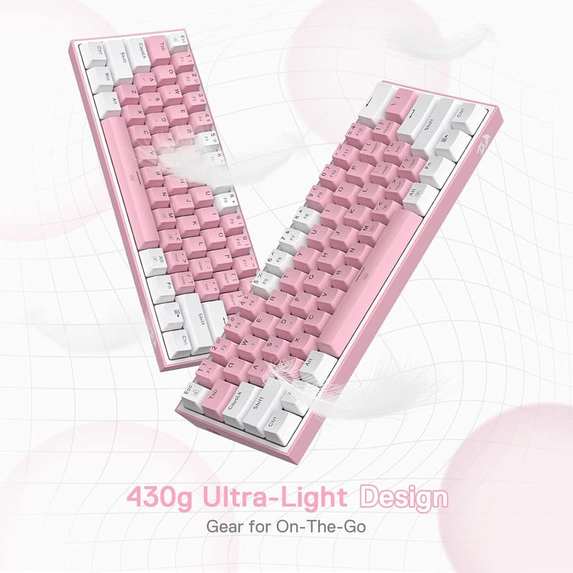 Redragon K617 Fizz 60% Wired RGB Gaming Keyboard, 61 Keys Hot-Swap Compact Mechanical Keyboard w/White and Pink Color Keycaps, Linear Red Switch, Pro Driver/Software Supported
