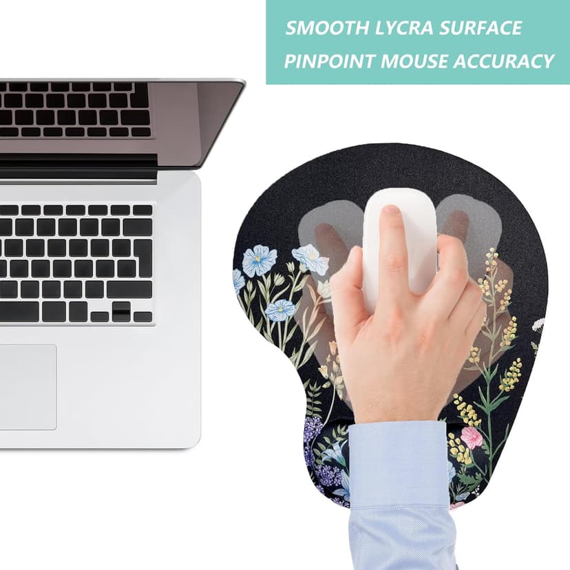 Mouse Pad with Wrist Support, Ergonomic Mouse Pads with Memory Foam Wrist Rest, Easy Typing Pain Relief, Comfortable Home Office Computer Wrist Support Pads for Working Studying Gaming, Flowers-01