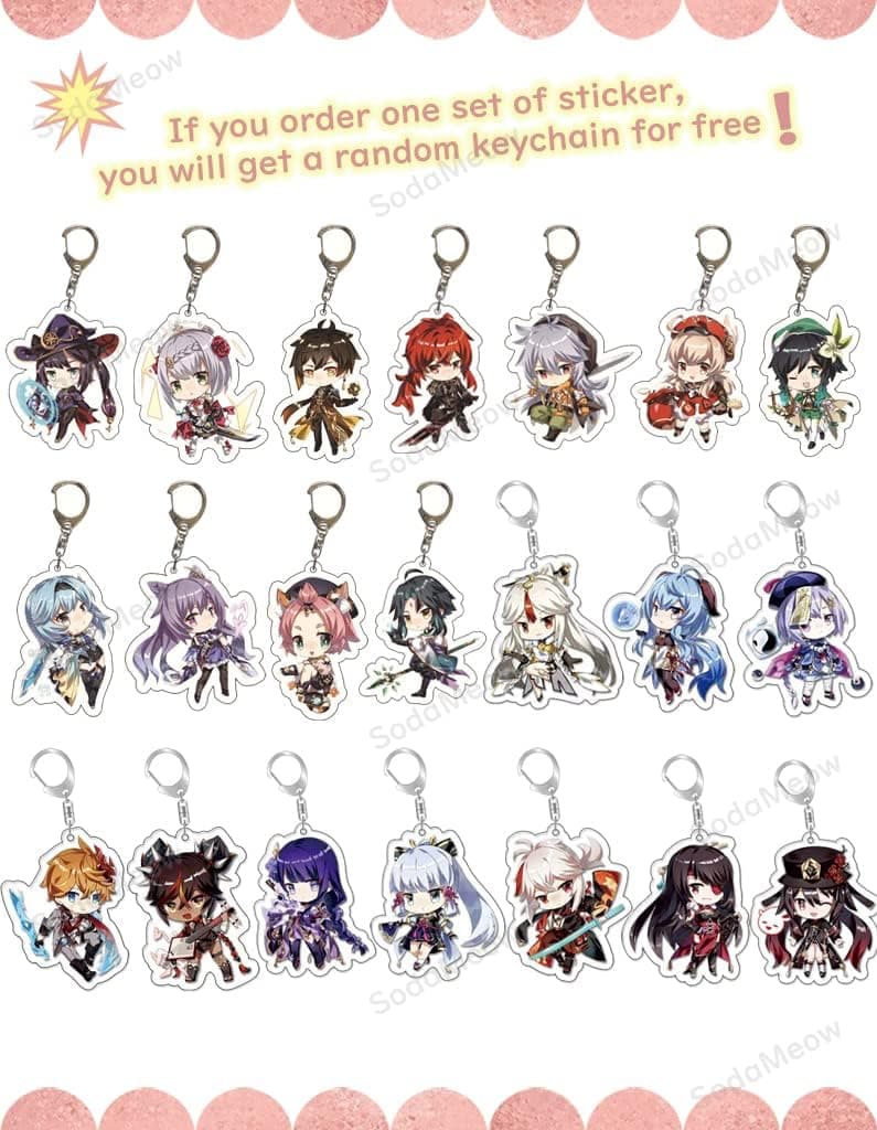 Genshin Impact Stickers Set 50pcs/60pcs/64pcs Cute Stickers for Water Bottles Genshin Impact Merch, Free Keychain (Set 3 (50 pcs))