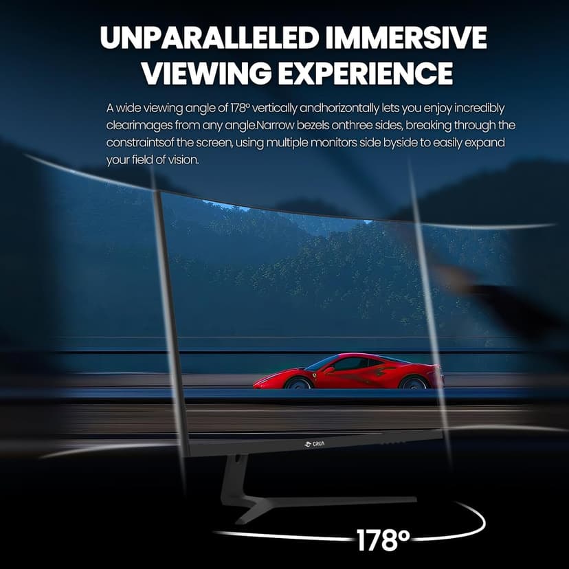 CRUA 27" Curved Gaming Monitor, 180Hz/200Hz FHD 1080P VA Screen 1500R Computer Monitors, 1ms(GTG) with FreeSync, Low Motion Blur, DisplayPort, HDMI, Support Wall Mount Install- Black