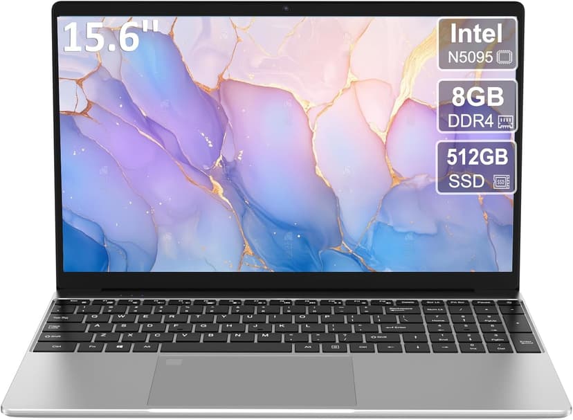 15.6'' Laptop Computer,1080P FHD Display,8GB RAM,512GB SSD, Intel N5095 CPU Business Laptop,Numeric Keypad,Backlit Keyboard,Fingerprint Unlock,SD Card Reader,Webcam, 5GWiFi, HDMI,Silver