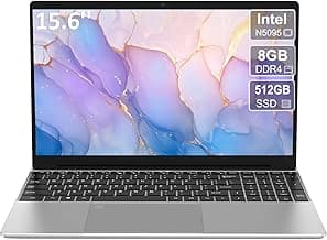15.6'' Laptop Computer,1080P FHD Display,8GB RAM,512GB SSD, Intel N5095 CPU Business Laptop,Numeric Keypad,Backlit Keyboard,Fingerprint Unlock,SD Card Reader,Webcam, 5GWiFi, HDMI,Silver