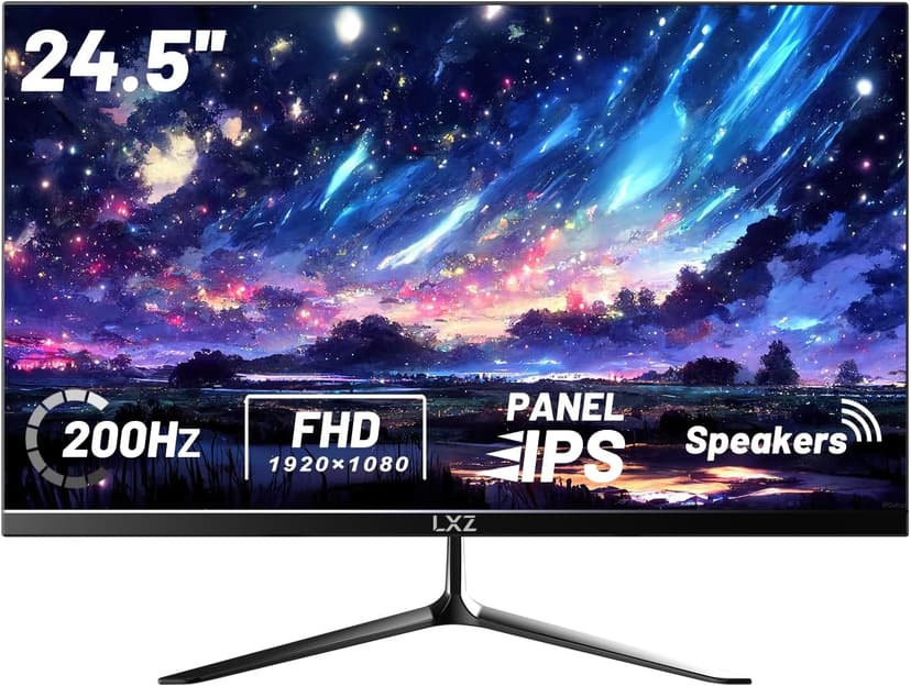 LXZ Gaming Monitor 24.5 inch, 200hz Monitor FHD 1080P Frameless IPS Display with Eye Care, DP/HDMI, Wall Mount Compatible - Black