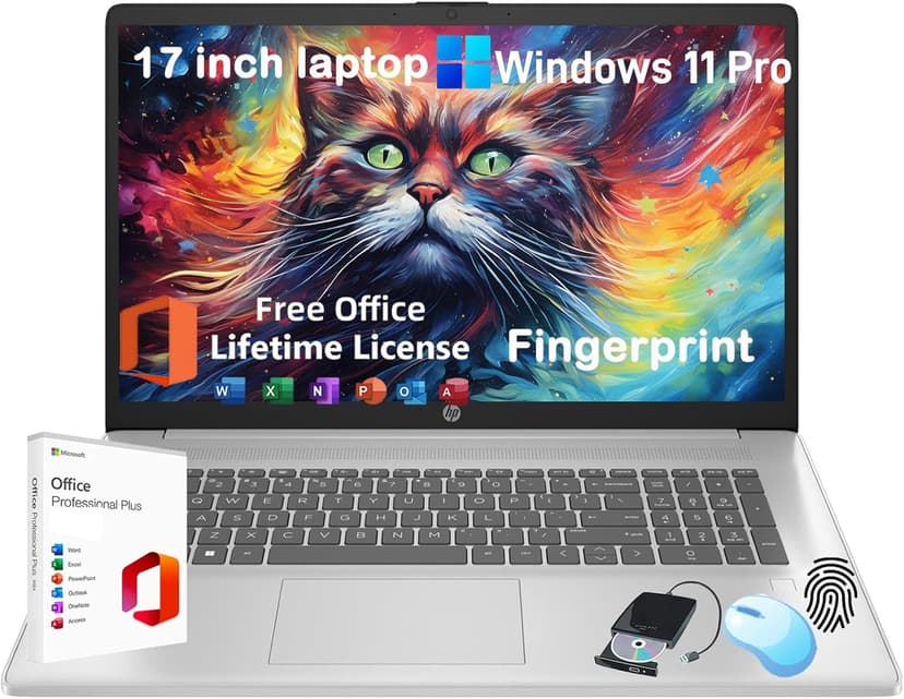 HP 17 Laptop Computer for Business and Students, Office Lifetime, 17.3" HD+ Display, Intel 10-Core i5-1334U, Fingerprint, Backlit KB, Win11 Pro, External DVD Drive, Numeric Keypad (64GB RAM | 2TB SSD)