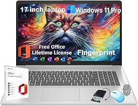 HP 17 Laptop Computer for Business and Students, Office Lifetime, 17.3" HD+ Display, Intel 10-Core i5-1334U, Fingerprint, Backlit KB, Win11 Pro, External DVD Drive, Numeric Keypad (64GB RAM | 2TB SSD)