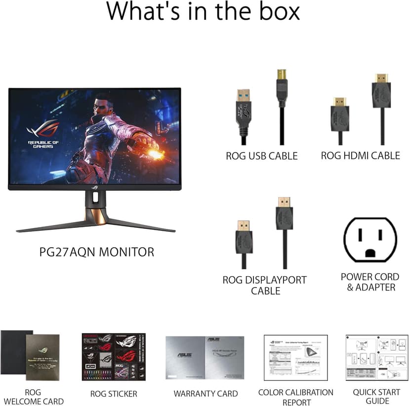 ASUS ROG Swift 360Hz 27” 1440P HDR Gaming Monitor (PG27AQN) - QHD (2560 x 1440), Fast IPS, 1ms, G-SYNC, Eye Care, HDMI, DisplayPort, USB, Ergonomic Design, VESA Wall Mountable, HDR10, DisplayHDR600