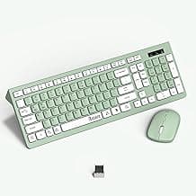 Wireless Keyboard and Mouse Combo, Full-Sized Wireless Keyboard and Adjustable DPI Mouse, 2.4GHz USB Receiver, Wireless Keyboard and Mouse for PC, Windows, MAC, Desktop, Laptop (Avocado Green)