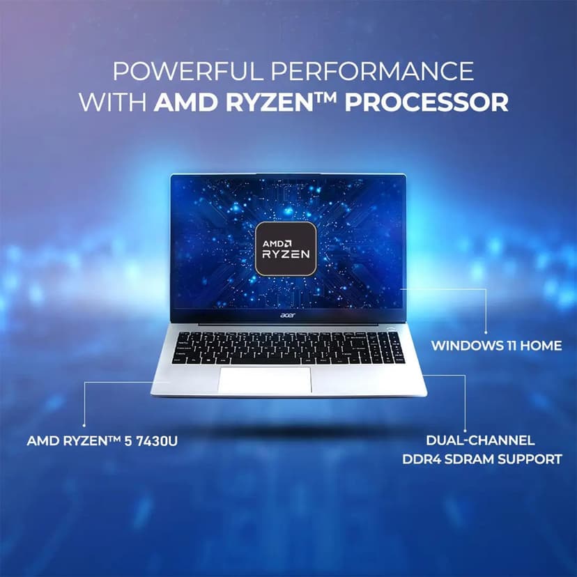 acer Aspire 3 Premium Laptop with Backlit Keyboard | AMD Ryzen 5 7530U CPU | 15.6 FHD IPS Display | 16GB RAM | 256GB PCIe SSD | Wi-Fi 6 | Type-C | Sleek & Portable | Windows 11 Pro