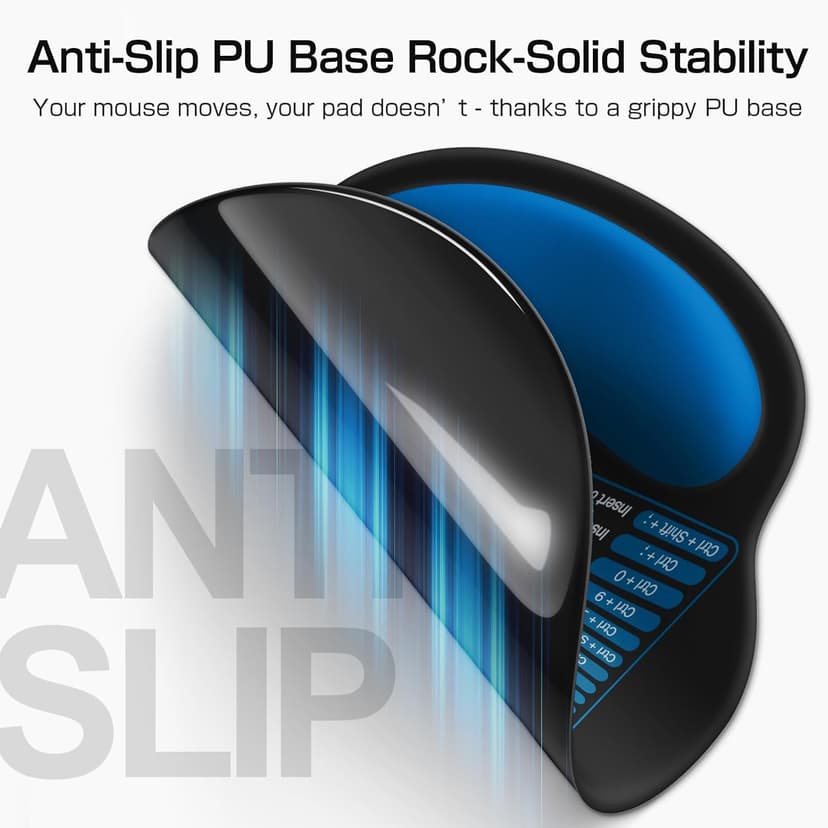 Mouse Pad with Wrist Rest - Ergonomic Memory Foam Support, Small Cute Excel Cheat Sheet Mousepad with Windows & Office Shortcuts, Non-Slip PU Base, for Computer Desk Laptop Travel, Black Blue