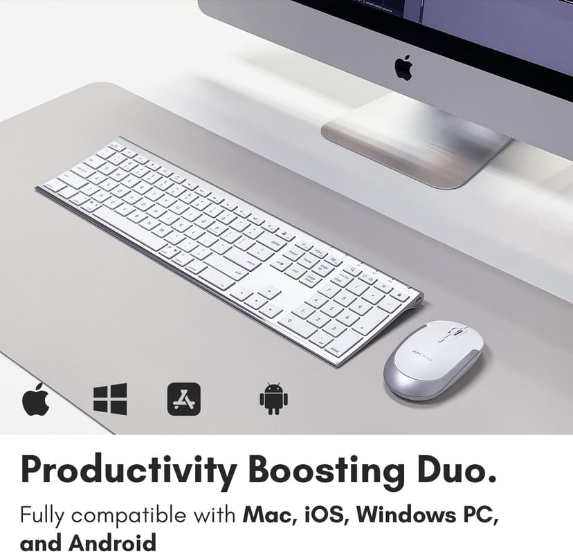 Macally Premium Bluetooth Keyboard and Mouse for Mac | Compatible Wireless Apple Keyboard and Mouse Combo (110 Keys Multi-Device Rechargeable) for MacBook Pro/Air and iMac