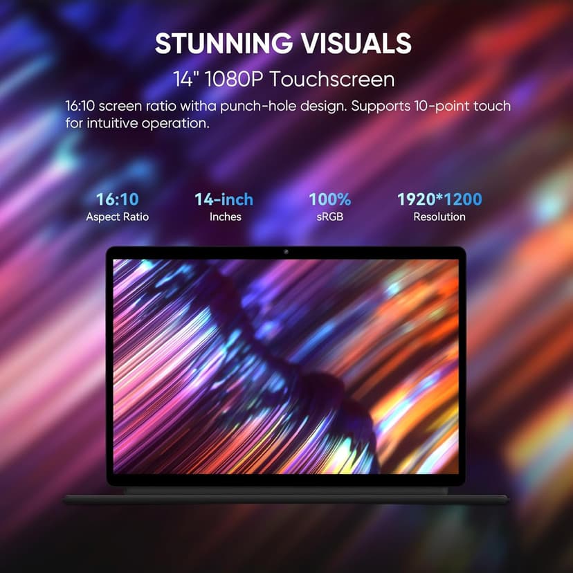 EYY 2 in 1 Laptop/Tablet Computer, Intel N100 (UP to 3.40GHz), 16GB LPDDR5 512GB SSD Windows 11 Laptop, 14" 1920*1200 Resolution 16:10 Touchscreen, Wifi 6, BT5.2, HDMI, Backlit Keyboard, Dual Camera