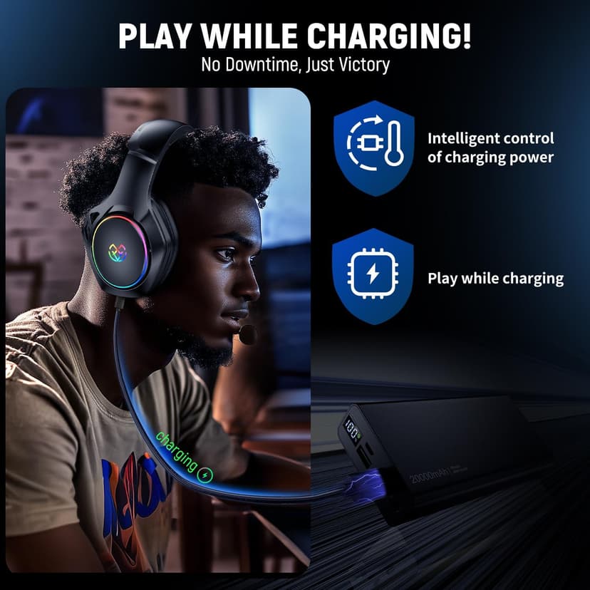 Wireless Gaming Headsets for Ps5 Ps4 PC, 2.4GHz USB & Type-C Gaming Headphones, 40H+ Hrs & 7.1 Surround Sound with Noise Canceling Microphone for Switch Phone