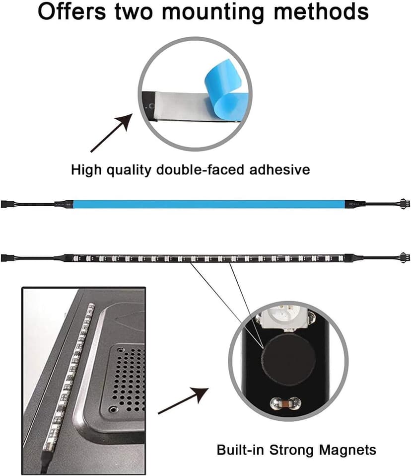 Addressable RGB PC LED Strip, 13.78 x 0.39 x 0.12 inches Clear Silicone Covering, for 5V 3-pin argb Header, Built-in Eight Strong Magnets, Easy to Install