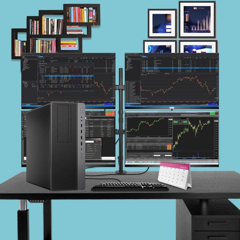 TechMagnet Trading Desktop PC, Intel Core i5 9th Gen, 16GB RAM, 512GB SSD + 4TB HDD, 4 New 22” LED Monitors, 2 Network Cards, Trading Platform Support, MTG Keyboard & Mouse Win 11 (Renewed)