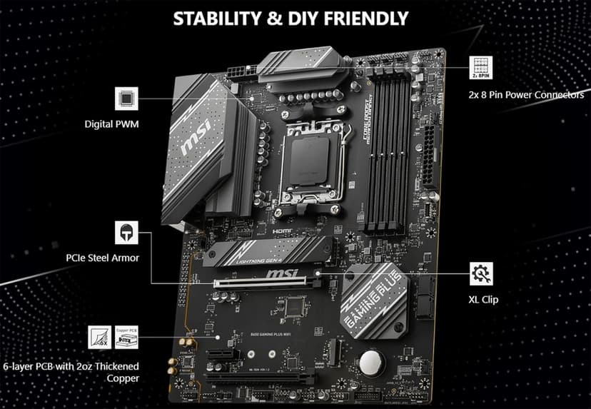 INLAND AMD Ryzen 5 7600X CPU Processor with MSI B650 Gaming Plus WiFi Gaming Motherboard(AM5, ATX, DDR5, PCIe 4.0, Wi-Fi 6E), Soly by Micro Center