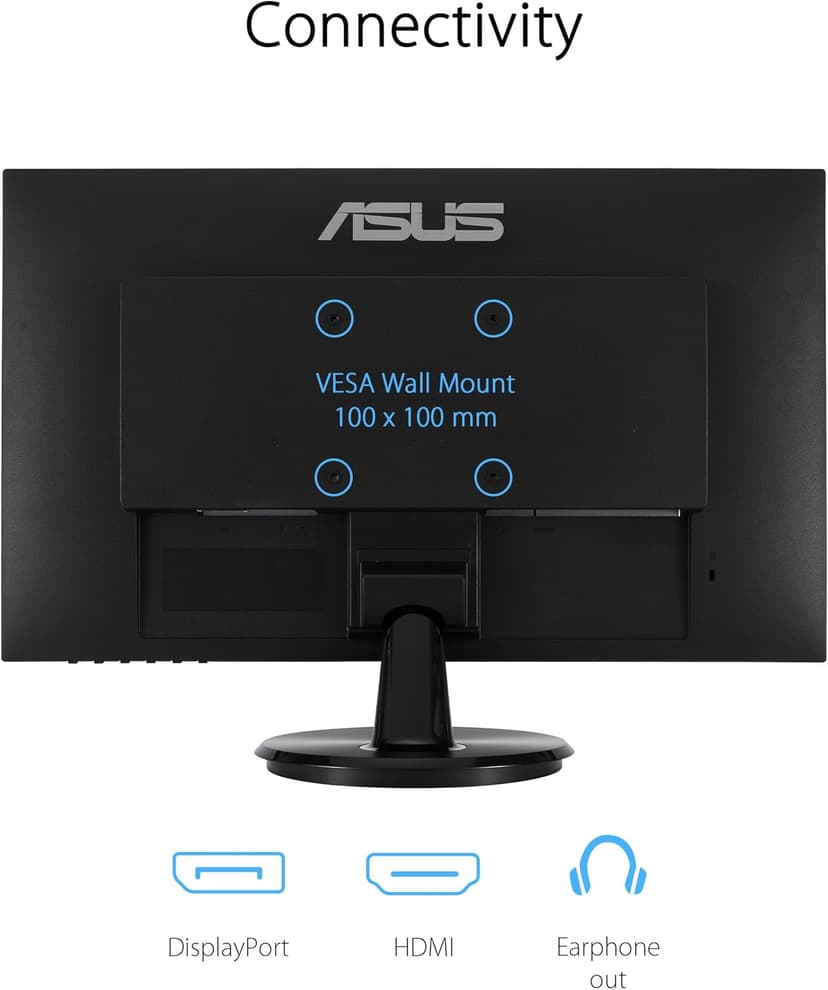 ASUS 27” 1080P Eye Care Monitor (VA27DQF) - IPS, Full HD, Frameless, 100Hz, 1ms, Adaptive-Sync, for Working and Gaming, Low Blue Light, Flicker Free, HDMI, DisplayPort, 3 Year Warranty