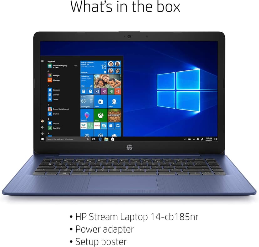 HP Stream 14-inch Laptop, Intel Celeron N4000, 4 GB RAM, 64 GB eMMC, Windows 10 Home in S Mode With Office 365 Personal For 1 Year (14-cb185nr, Royal Blue)