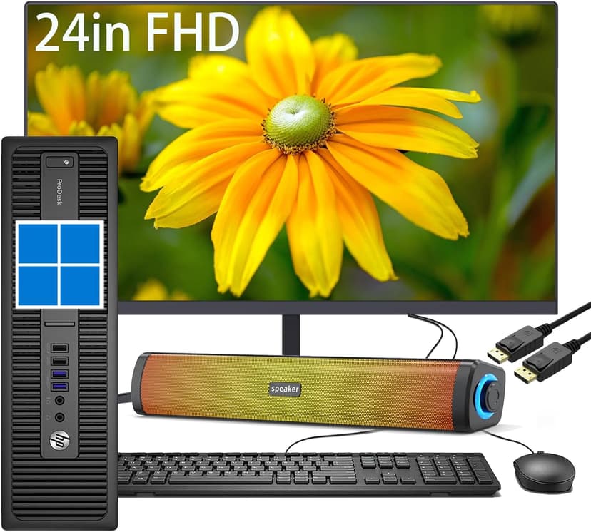 HP Prodesk 600 G2 SFF Desktop PC W11, SFF Computer w/ 24in LCD Monitor, i5-6500 Processor, 16GB RAM, 1TB SSD, RGB Speaker, DP Cable (Renewed)