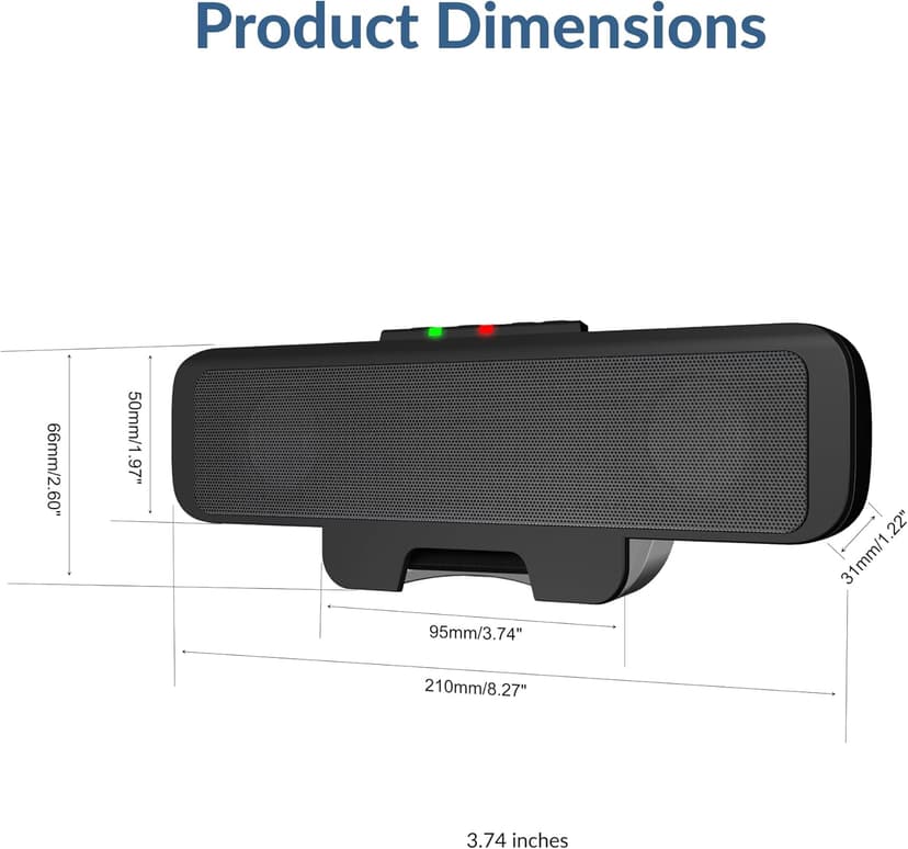 Cyber Acoustics USB Speaker Bar (CA-2890) – Stereo USB Powered Speaker, Easily Clamps to Monitor, Convenient Controls