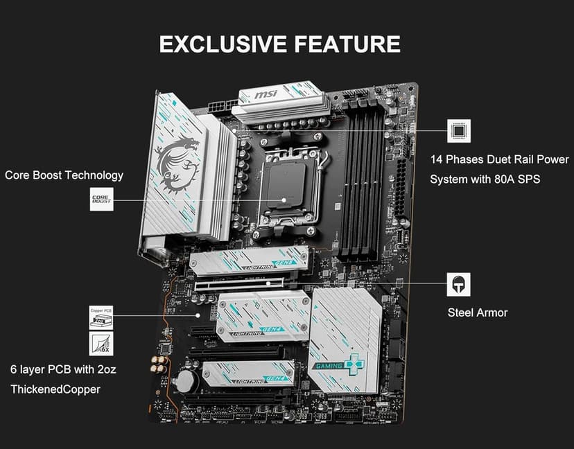 INLAND Micro Center AMD Ryzen 7 7700X CPU Processor with MSI X670E Gaming Plus Motherboard, AM5 Socket, DDR5, PCIe 5.0, WiFi 6E