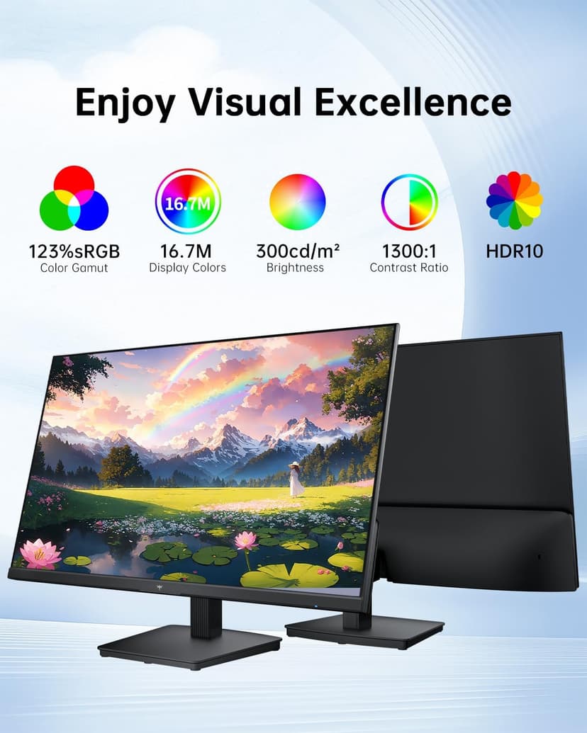 27 Inch Computer Monitor - QHD (2560 x 1440) Display, Up to 120Hz Monitor, IPS Panel, 123% sRGB, HDMI 2.0 x 2 & DP 1.4 x1, Freesync & G-sync, Eye-Friendly Screen PC Monitors for Work Gaming