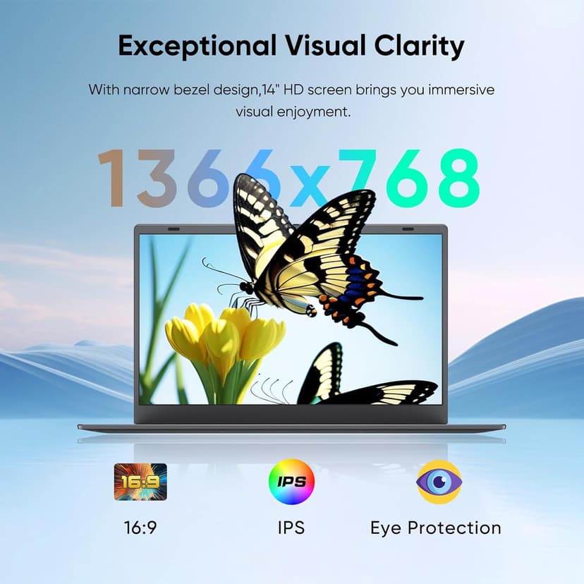 14.1" Windows 11 Pro Laptop Computer 8GB RAM 128GB SSD, Intel Celeron N5095(4C4T, up to 2.9Ghz) IPS Display, HDMI, Dual Band WiFi, BT5.0 Light and Thin Notebook PC for Work, School Student