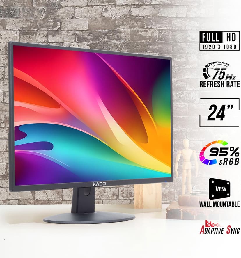 Kado Dual Monitor Setup - 2-Pack 24" 1920x1080 Computer Monitor 75Hz VESA Mount HDMI Office Gaming Hybrid Built-in Speakers (E24X Dual Series)