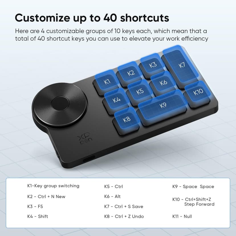 XPPen Mini Keydial ACK05 Wireless Shortcut Keyboard Bluetooth Programmable Express Remote Control with Dial & Customized Express Keys for Drawing Tablet PC MacBook Windows Images Video Editing