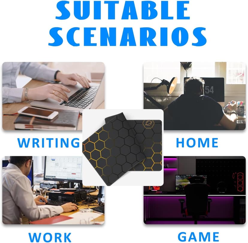 Desk Mat, Black Gold Honeycomb Technology Extended Gaming Mouse Pad Large, 31.5"x11.8" Big Mouse Pad with Non-Slip Base and Stitched Edge, Long Computer Keyboard Mouse Mat for Home Office Work