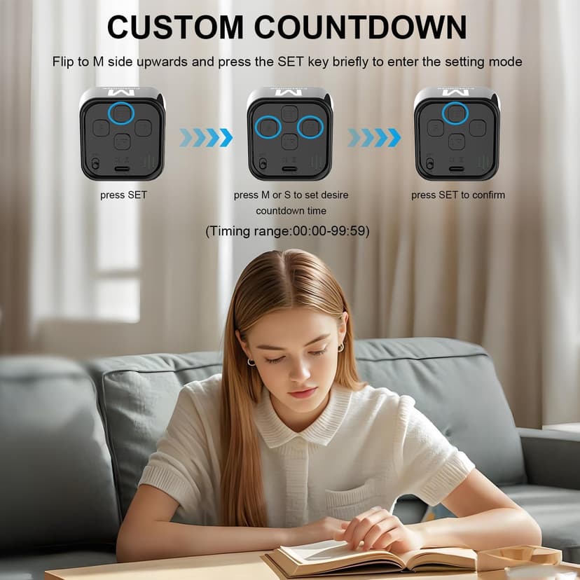 Rotating Cube Visual Timer 5, 25, 10, 50 Min Preset + Custom Countdown, Rechargeable Desk Productivity Flip Timer w/Silicone Case, Silent Mode, Ideal for ADHD Tool Study Work Kitchen School (Black)