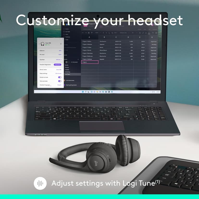 Logitech Zone 301 Wireless Bluetooth Headset with Noise-Canceling Microphone, Compatible with Windows, Mac, Chrome, Linux, iOS, iPadOS, Android – Graphite
