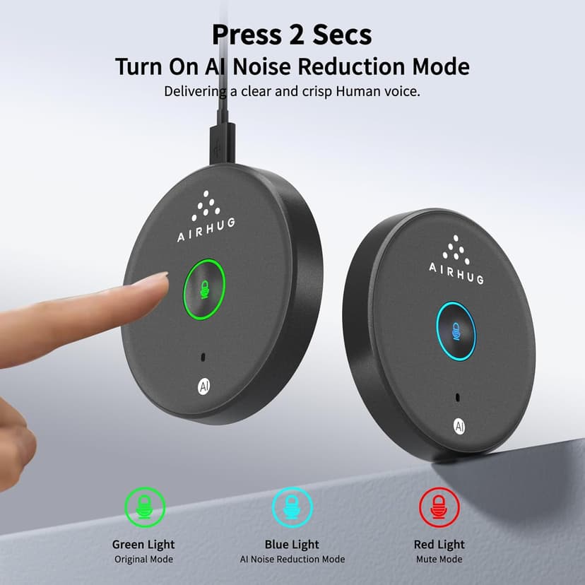 AIRHUG USB Microphone No Speaker,Desktop Computer Mic, Mute Button with LED Indicator,AI Noise Reduction,Plug & Play Omnidirectional Condenser PC Laptop Mics,for Online Calls/Class/Recording Video