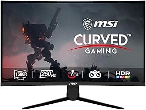 MSI G32C4X, 32" Gaming Monitor, 1920 x 1080 (FHD) Curved Gaming Monitor, 1 ms, 250Hz, FreeSync, 1500R, HDMI, DisplayPort, Tilt Adjustable, Black