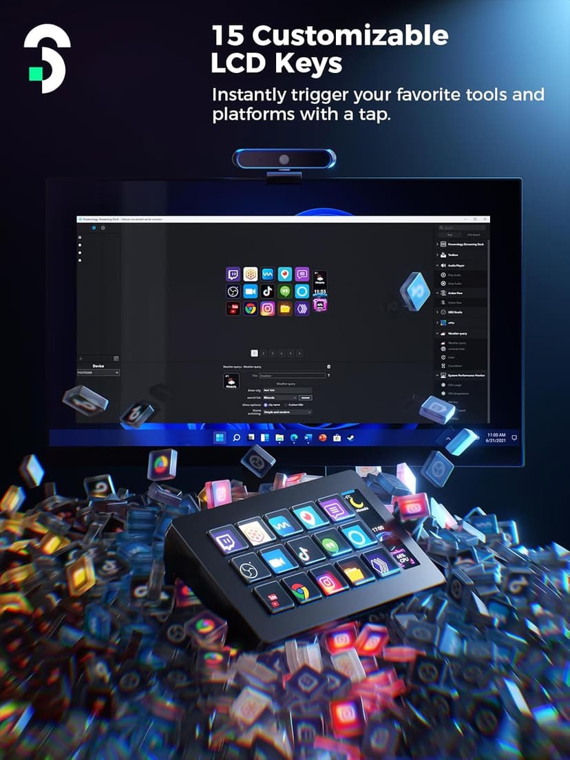 Stream Controller - SOOMFON Stream Control Deck with 15 LCD Macro Keys Customizable to Trigger Actions in OBS Twitch YouTube Compatible with PC & Mac for Content Creators Streaming Gaming
