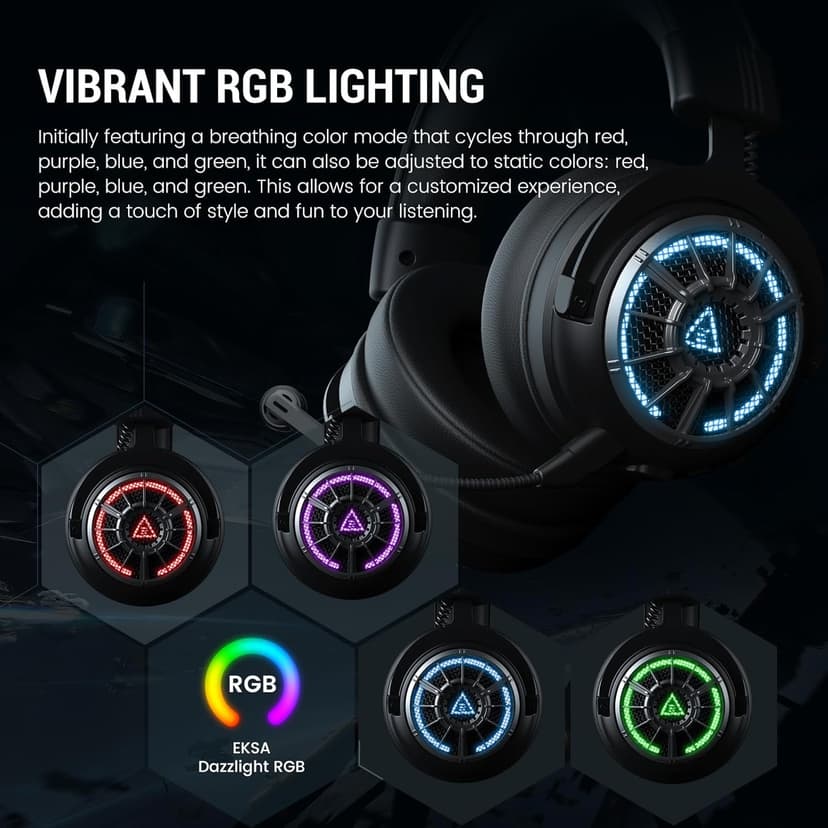 EKSA Wireless Gaming Headset for PS5, PC, PS4, Mac, Switch, Gaming Headphones with 2.4GHz, Bluetooth 5.3, 7.1 Surround Sound, Detachable Noise Canceling Microphone
