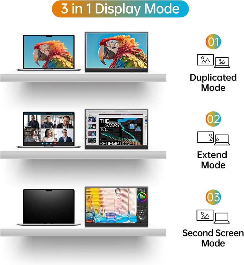 Portable Monitor 16.0inch FHD 1920 * 1200P USB C HDMI Ultra-Slim IPS Travel Display & Speakers, HDR Plug&Play, External Monitor for Laptop PC, Phone,Mac