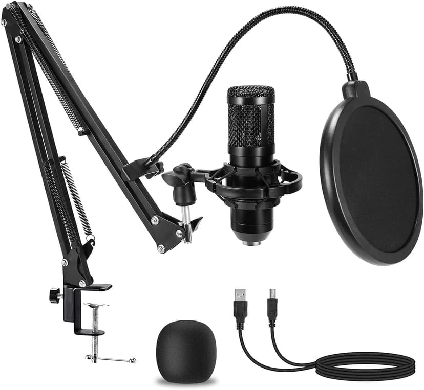 AMOOX Condenser Microphone,Professional USB Microphone Plug & Play PC Computer Microphone Condenser Cardioid Mic Kit with Adjustable Boom Arm Stand Shock Mount,for Podcast,Streaming,YouTube，Tiktok