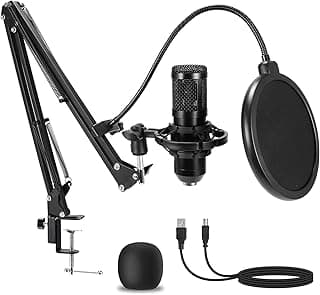 AMOOX Condenser Microphone,Professional USB Microphone Plug & Play PC Computer Microphone Condenser Cardioid Mic Kit with Adjustable Boom Arm Stand Shock Mount,for Podcast,Streaming,YouTube，Tiktok