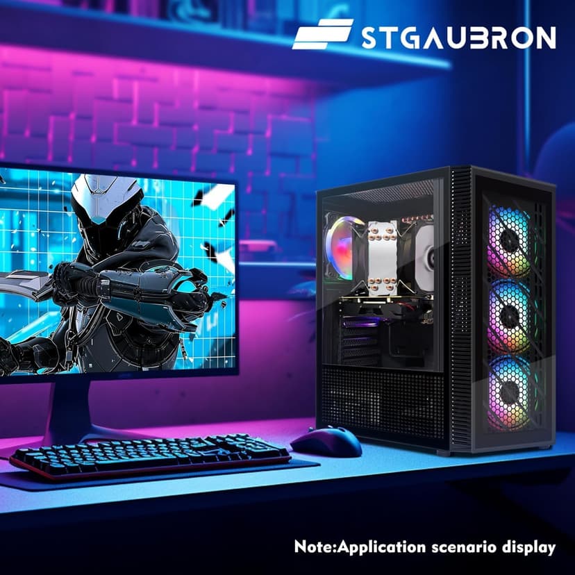 STGAubron Gaming PC Computer Desktop, Intel i7 Xeon E5 2.8GHz, Radeon RX 550 4G, 16GB DDR4, 512GB SSD, WiFi, BT 5.0, RGB Fan x4, Windows 10 Home