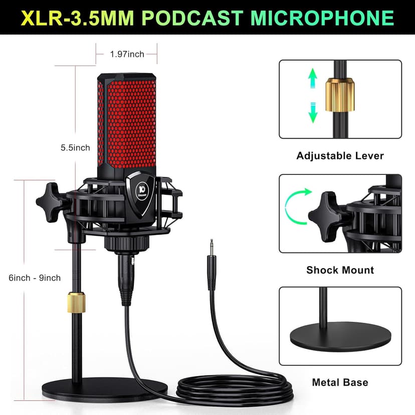 Podcast Microphone Bundle with Live Sound Board Audio Mixer, Podcast Equipment Bundle with 3.5mm Condenser Microphone for Pc/Phone Live Streaming Singing Gaming, Soundboard with Voice Changer, Denoise