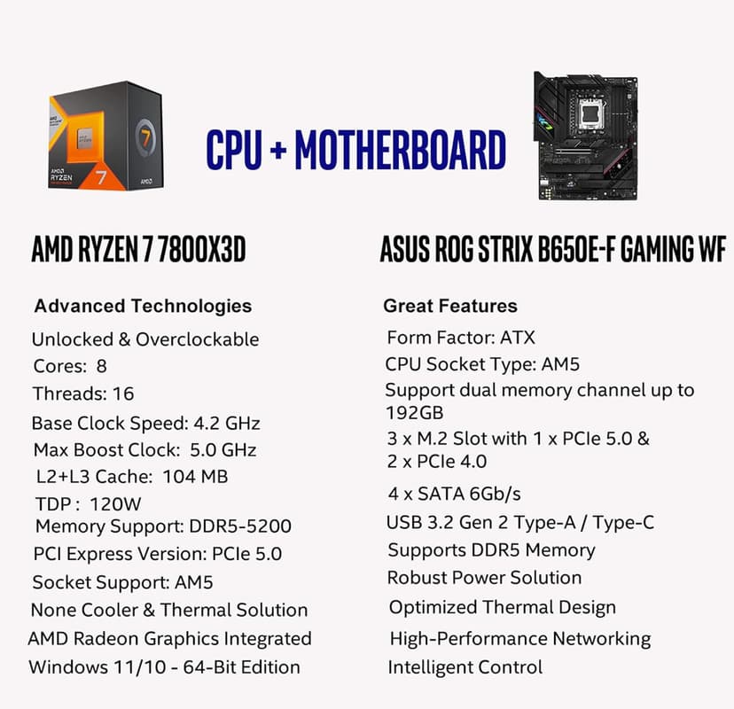 MICRO CENTER AMD Ryzen 7 7800X3D 8-Core16-Thread Desktop Processor with ASUS ROG Strix B650E-F Gaming WiFi AM5 Gaming Motherboard