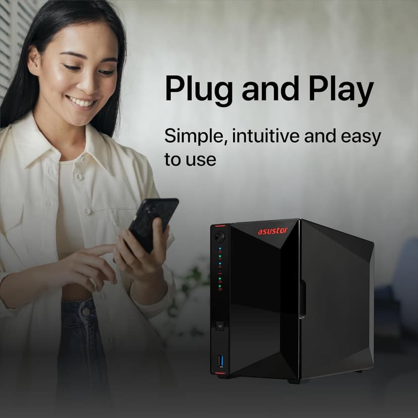Asustor AS5402T, 2 Bay NAS, Intel Quad-Core 2.0GHz CPU, 4x M.2 NVMe SSD Slots, 2x2.5GbE Ports, 4GB DDR4 RAM, For Gaming and Live Stream, Network Attached Storage(Diskless)